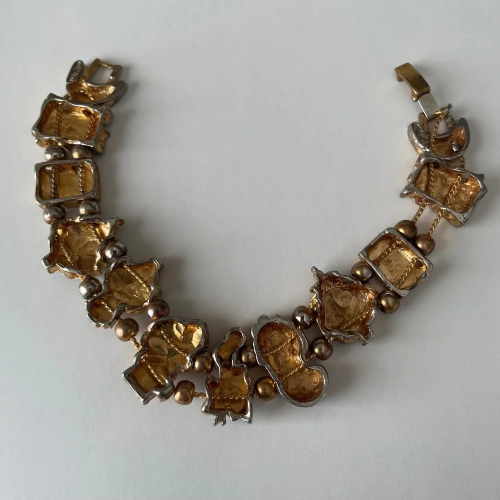 Vintage‎ SIGNED TOFA Slide Charm Bracelet Holiday Christmas Enamel & gold tone